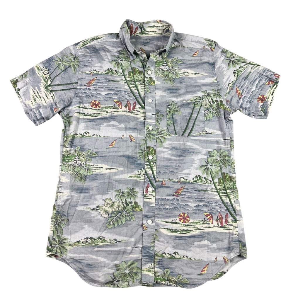 J.Crew Mens Small Short Sleeve Lightweight Chambray Button Down Shirt Tropical